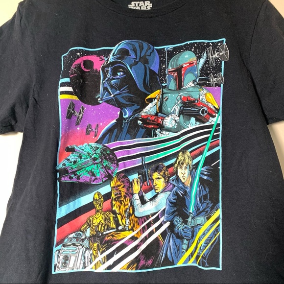 Star Wars fifth sun neon black graphic tee men’s sz M Luke boba fett solo darth